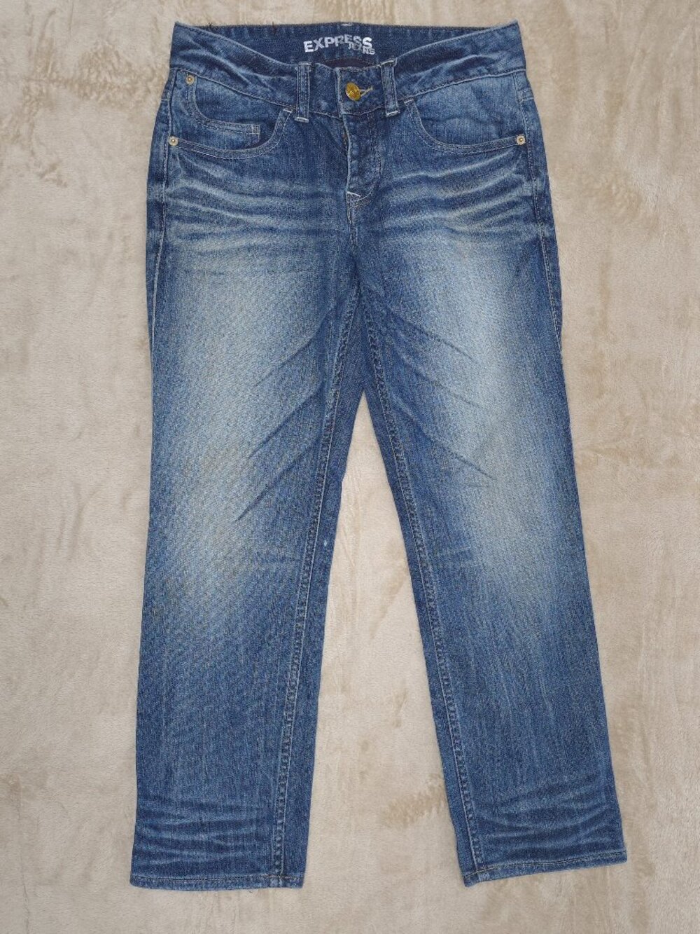 Express Jeans Womens Size 00 Bootcut Button Fly Blue Stretch Denim Y2K